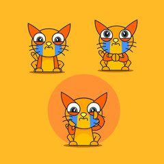 Cute cat sad expression set bundle
