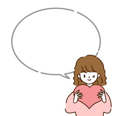 ハートを持つ若い女性のイラスト　吹き出し