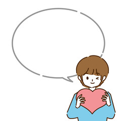 ハートを持った男の子　吹き出し付き