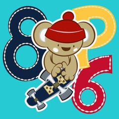 Illustration vector cute teddy bear with snowboard suit and text for fashion design or other products.