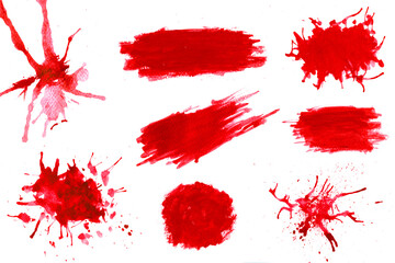 collecton of red watercolor brush isolated on white background