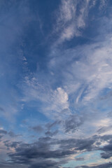 Beautiful blue sky with white and grey cirrus clouds background texture