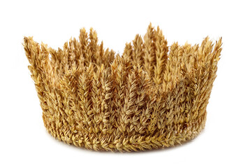 crown made of wheat ears of cereals isolated on white background