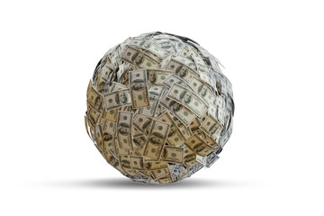 Dollar ball with 100-dollar banknotes - 3d rendering