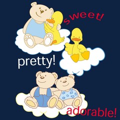Illustration vector cute friends, bear, duck with text and background for fashion design or other products.
