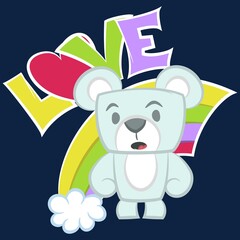 Illustration vector cool bear with background for fashion design or other products.