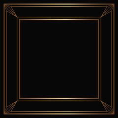 Vector golden frame on the black background. Isolated art deco design