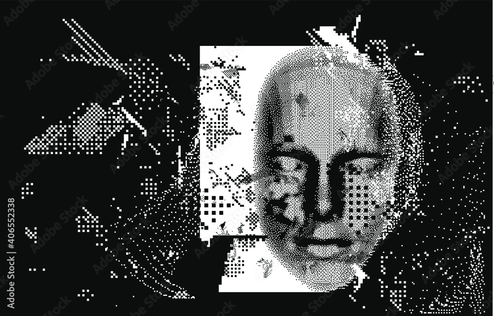 Leinwandbilder abstract technology background with 3d face mask made of particles. conceptual illustration of artif