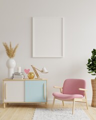 Mockup frame in living room interior,Scandinavian style. - obrazy, fototapety, plakaty