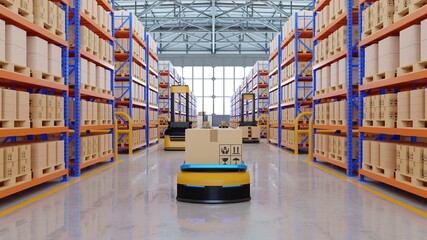 An army of robots efficiently sorting hundreds of parcels per hour(Automated guided vehicle) AGV.