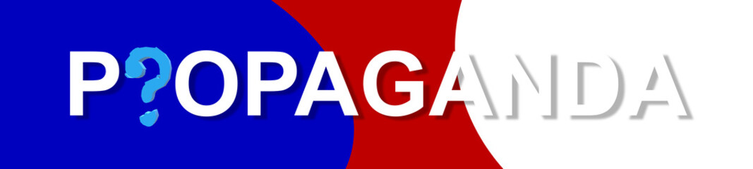 Propaganda poster design. 3D illustration is referring to a communication to influence an audience and further an agenda. Question inserted in the text. Strong tones and great color contrast.