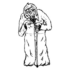 Hand drawn element, vector illustration in black, isolated on white background. Old man, doodle.