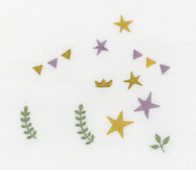 星と葉っぱとガーラントの刺繍