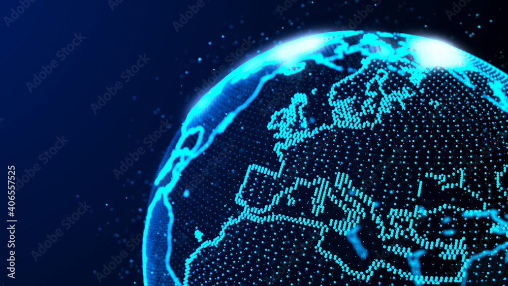 Poster global network connection. abstract earth map. big data visualization. 3d rendering.