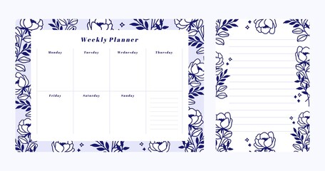 Set of floral weekly planner and to do list notepad template
