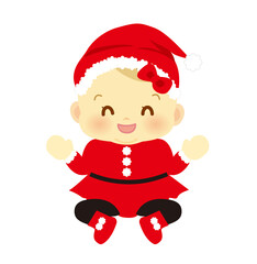 コスプレの赤ちゃん　サンタクロース　正面　ベビー全身イラスト90
