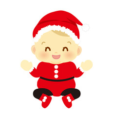 コスプレの赤ちゃん　サンタクロース　正面　ベビー全身イラスト92
