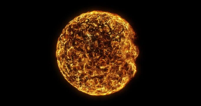 Fiery orb motion background. sun like effect on sphere. 3D render, 4K loop