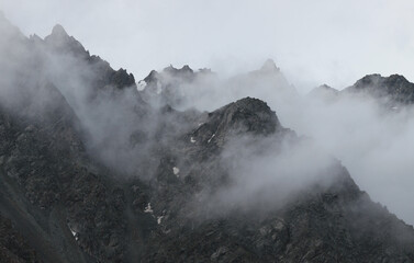 Rocky slopes in the clouds