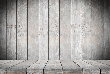 Empty wooden table on wood background,
used for display your products. 