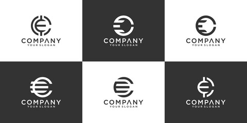 Set of creative monogram letter e c logo template