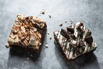 Delicious brownies with oreo and peanut topping