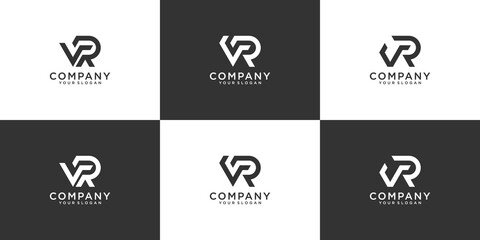 Set of creative letter vr logo design collection