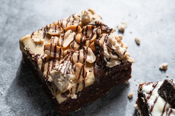 Delicious brownies with oreo and peanut topping