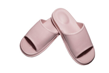isolated front of pink rubber slippers on white
