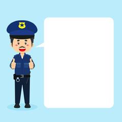 Police Character Making Thumb Up with Speech Bubbles