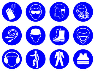 Industrial warning sign wear safety vector icon set isolated on white background