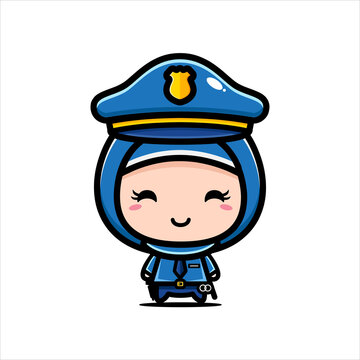 Character design of cute girls wearing veil as policemen
