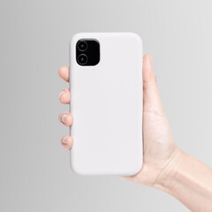 White mobile phone case mockup in hand product showcase