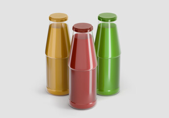 Juice Glass Bottle Mockup, 3d Rendering on light background, Fresh juice package design