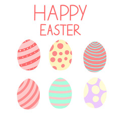 Colorful eggs in cartoon style and lettering. Clipart for the Easter holiday.
