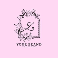Initial letter Z with natural logo vector concept element, letter Z logo with floral ornament. Minimalist design logo.