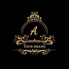Initial letter A with leaf logo vector concept element, letter A logo with floral ornament