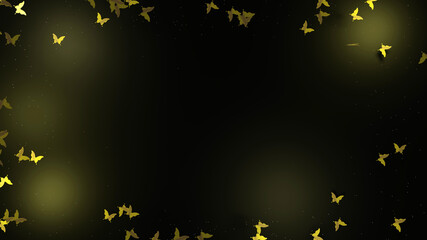 Flying gold butterfly frame with dark background (3D Rendering)