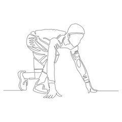 Continuous line drawing of man be ready to run at start point vector.