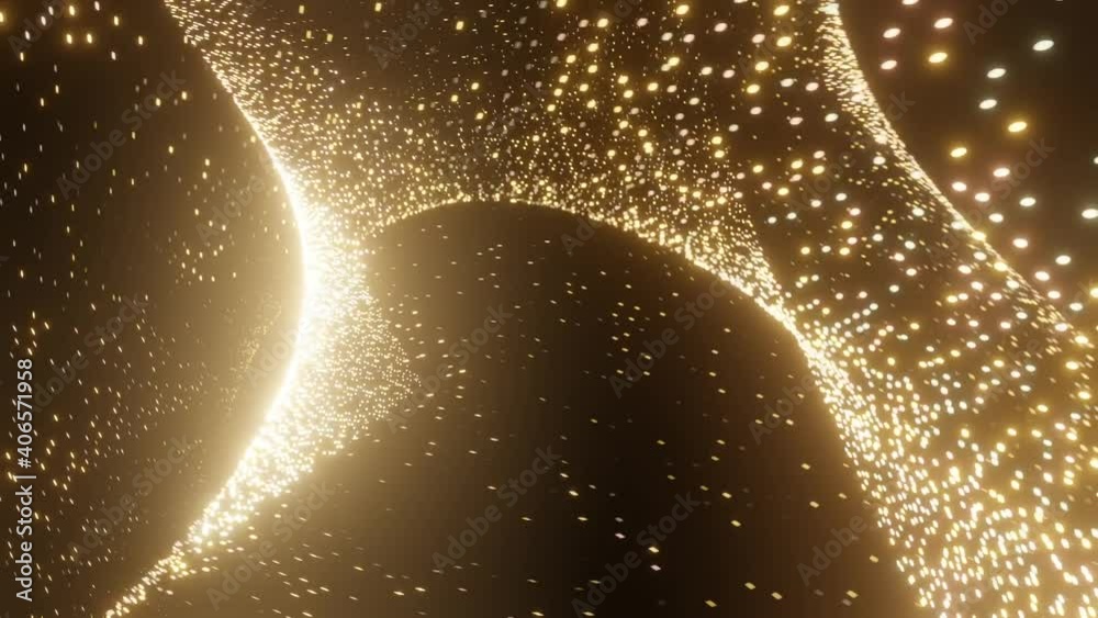 Poster infinite loop simple gold particle background animation with wave