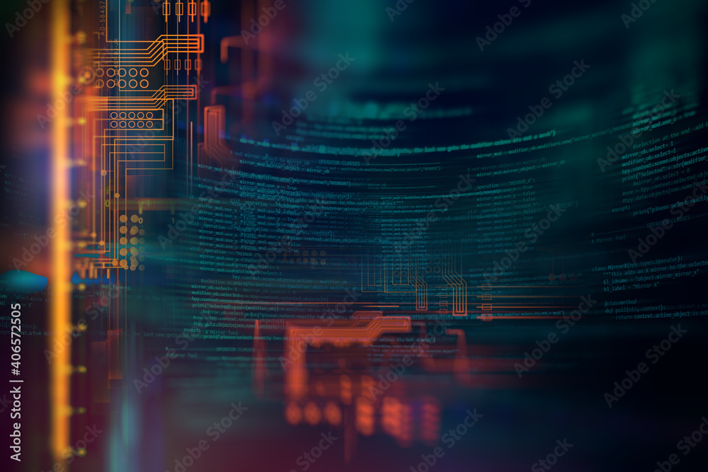 Leinwandbilder Programming code abstract technology background of software developer and  Computer script 3d illustration