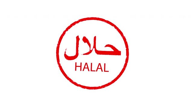 Halal Arabic and English Sign Stamp effects Animation on White Background and Green Screen