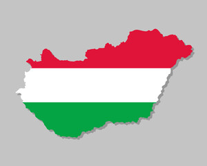 Highly detailed map of Hungary with flag. Silhouette of European country map with Hungarian flag inside vector illustration on light gray background
