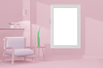 Lovely happy Valentines day of frame template background in 3d model mockup