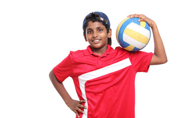 Cheerful Indian teen with volley ball.