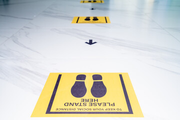 Social Distancing concept, keep distance protect from COVID-19 viruses, Social Distancing or Safe distancing Floor Sticker.