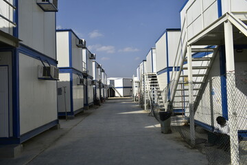 Portacabin, porta cabin, temporary labors camp , Mobile building in industrial site or office container Portable house and office cabins. Labor Camp. Porta cabin. small temporary houses