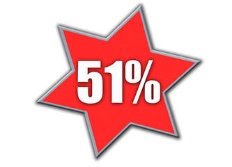 51 Percent off 3d Sign on White Background, Special Offer 51% Discount Tag, Sale Up to 51 Percent Off,big offer, Sale, Special Offer Label, Sticker, Tag, Banner, Advertising, offer Icon