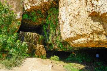 Northern Jordan, on the way to Jerash. Caves where water drops fall out of the rocks. Going to an under earth  stream.
