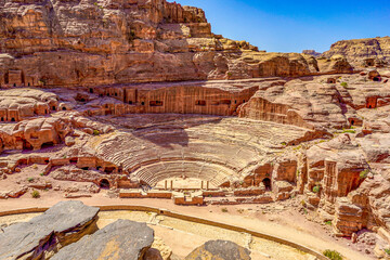 Jordan, in Petra, General view of the Nabataean amphitheatre.